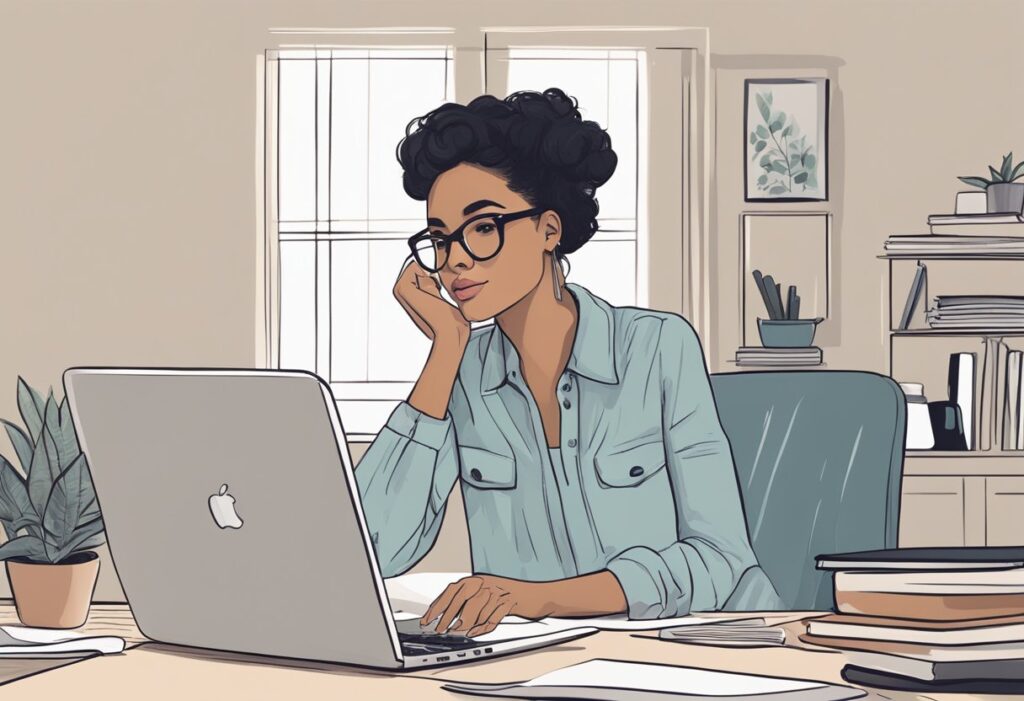 woman looking at computer
