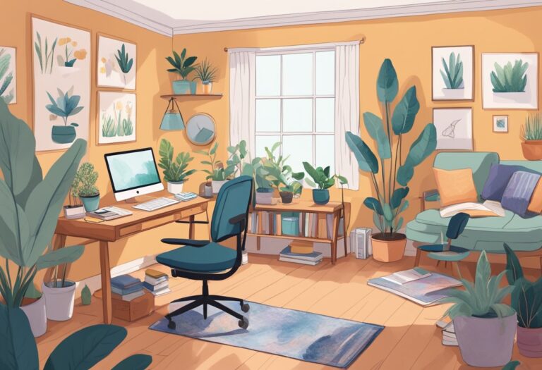 A desk in a sunlit room