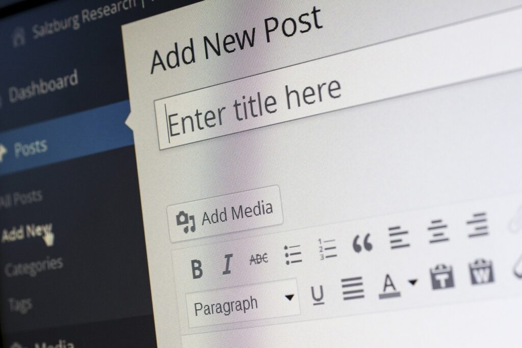 wordpress page showing a blog new post starting point